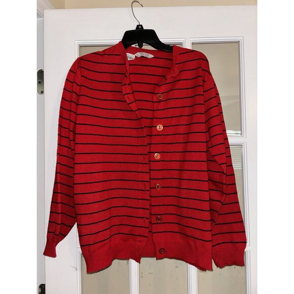 Special Events women’s VTG black red striped cardigan 100% acrylic size 44 - Picture 1 of 4